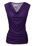 Zeagoo Womens Ruched Cowl Neck Tank Top Shirt Stretch Blouse with Side Shirring, Purple, XX-Large, Sleeveless