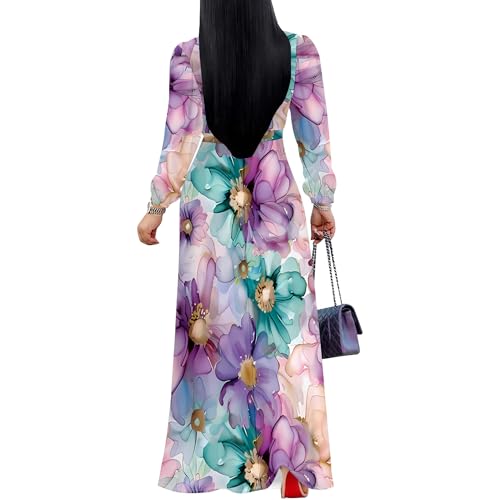 Image of PinkPatty Women's Long Sleeve Maxi Dress Plus Size Trendy Wedding Guest Dress with Pockets&Belt