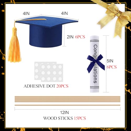 Image of Breling 12 Pcs Blue and Gold Graduation Centerpiece Sticks Felt Graduation Scroll Diploma and Grad Cap with Tassel Decor 2026 Table Toppers Centerpiece Party Supplies for Grad Party Decorations