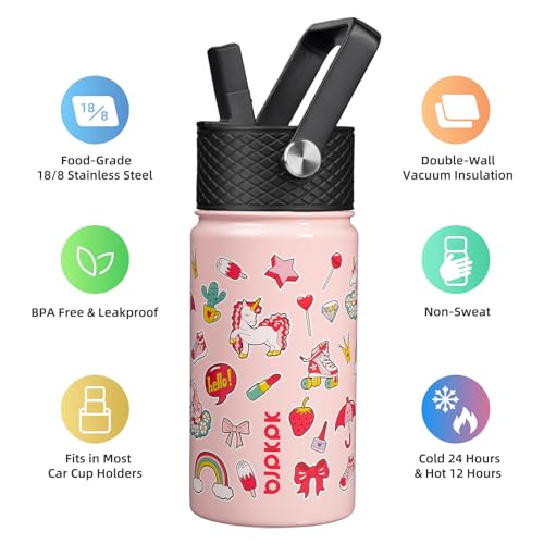 Image of BJPKPK Insulated Water Bottle, 15oz Stainless Steel with Straw Lid