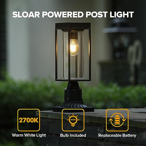 Solar Lamp Post Light for Outdoor Garden and Patio - Black Aluminum Fixture with Pier Mount Base