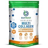 BioTrust Collagen Powder with Turmeric – 5 Types (I, II, III, V, X) – Turmeric Collagen Powder for Women & Men – Hydrolyzed Protein – Grass Fed Beef, Fish, Chicken, Eggshell Membrane (Golden Milk)