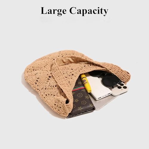 Bolso de playa tejido para mujer, tote de verano suave miniatura 5