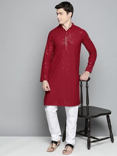 Image of Lucknow Chikan Men's White Pure Cotton Kurta Pajama Set, Full Booty