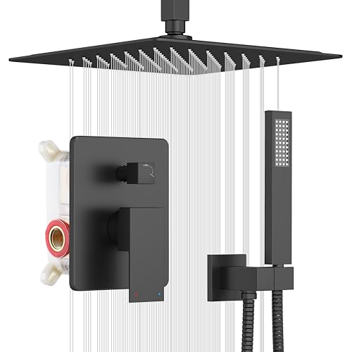esnbia-Shower-System-Bathroom-12-Inches-Rain-Shower-Head-with-Handheld-Combo-Set-Ceiling-Mounted-High-Pressure-Rainfall-Dual-Shower-Head-System-Shower-Faucet-Set-with-Valve-and-Trim-Matte-Black esnbia Shower System Bathroom 12 Inches Rain Shower Head with Handheld Combo Set Ceiling Mounted High Pressure Rainfall Dual Shower Head System Shower Faucet Set with Valve and Trim Matte Black