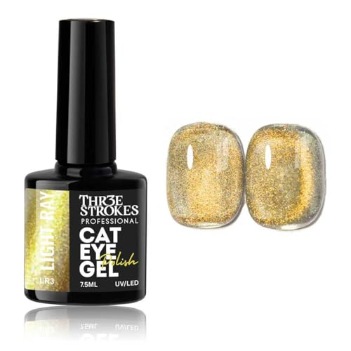 Image of THR3E STROKES Cat Eye Gel Nail Polish Set for Pink Brown Glitter Holographic Cat Eye, Salon Gel Manicure and Nail Art DIY at Home, Bright Moonlight (LIGHT RAY)
