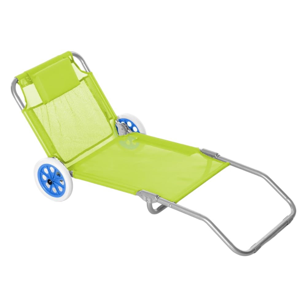 Spiaggina carrello pieghevole in acciaio con ruote e poggiatesta