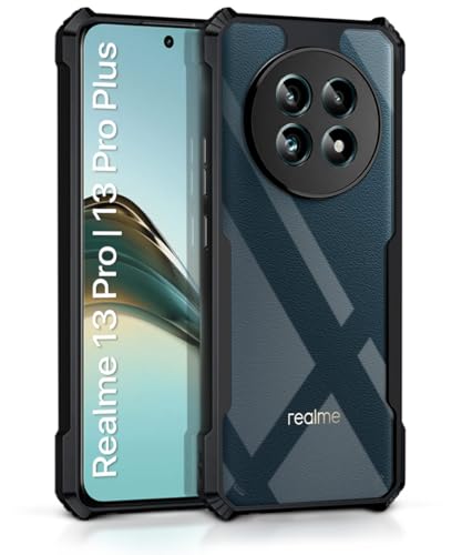 Image of WOW IMAGINE PC,TPU Shock Proof Clear Protective Back Case For Realme 13 Pro 5G|Realme 13 Pro Plus 5G-Airedge Technology|360 Degree Camera Protection|Transparent Hybrid Back Case Mobile Cover-Black