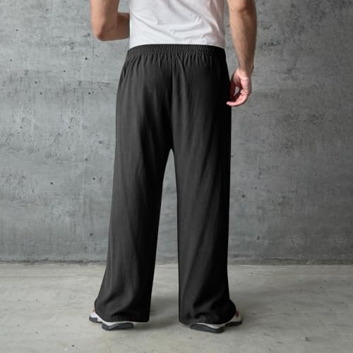Xiaojmake Men's Wide Leg Linen Pants Big and Tall Casual Loose Cotton Hippie Yoga Beach Pants Straight Fit Baggy Trousers2