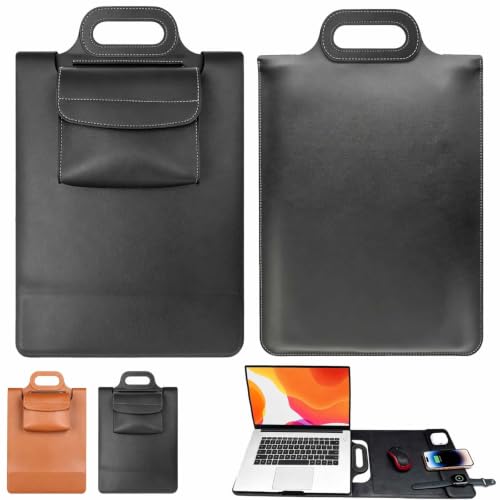 Woolycine black laptop bag with wireless charging front pocket — the 15W pad that separates it from every other pick