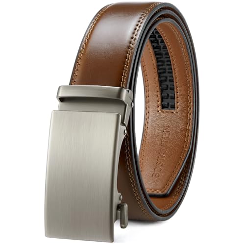 Image of BOSTANTEN Ratchet Belts for Men Leather Trim to Fit 1 3 /8 inch Gift Boxed