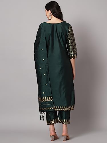 Image of VredeVogel Women's Cotton Silk Jacquard Kurta Pant Set with Banarasi Silk Dupatta