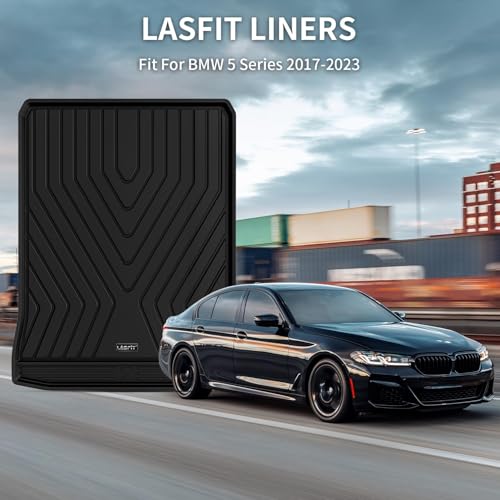 Image of LASFIT Cargo Mat for BMW 5 Series G30 Gas 2017-2023 | For 530i 540i M550i 540d xDrive with Spare Tire, Not Fit 530e or GT, All Weather TPE Custom Fit Cargo Trunk Liner, Black