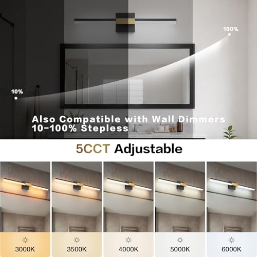 Image of SOLFART Bathroom Light Fixtures 5CCT: Black and Gold 24-Inch LED Bar Dimmable Detachable 4-Way Light Direction Vanity Lights for Bathroom ETL IP44