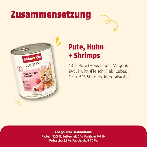 animonda Carny Katzen Nassfutter Pute + Huhn + Shrimps (6 x 800g), getreidefreies Katzen Nassfutter ohne Zucker, mit frischen fleischigen Zutaten