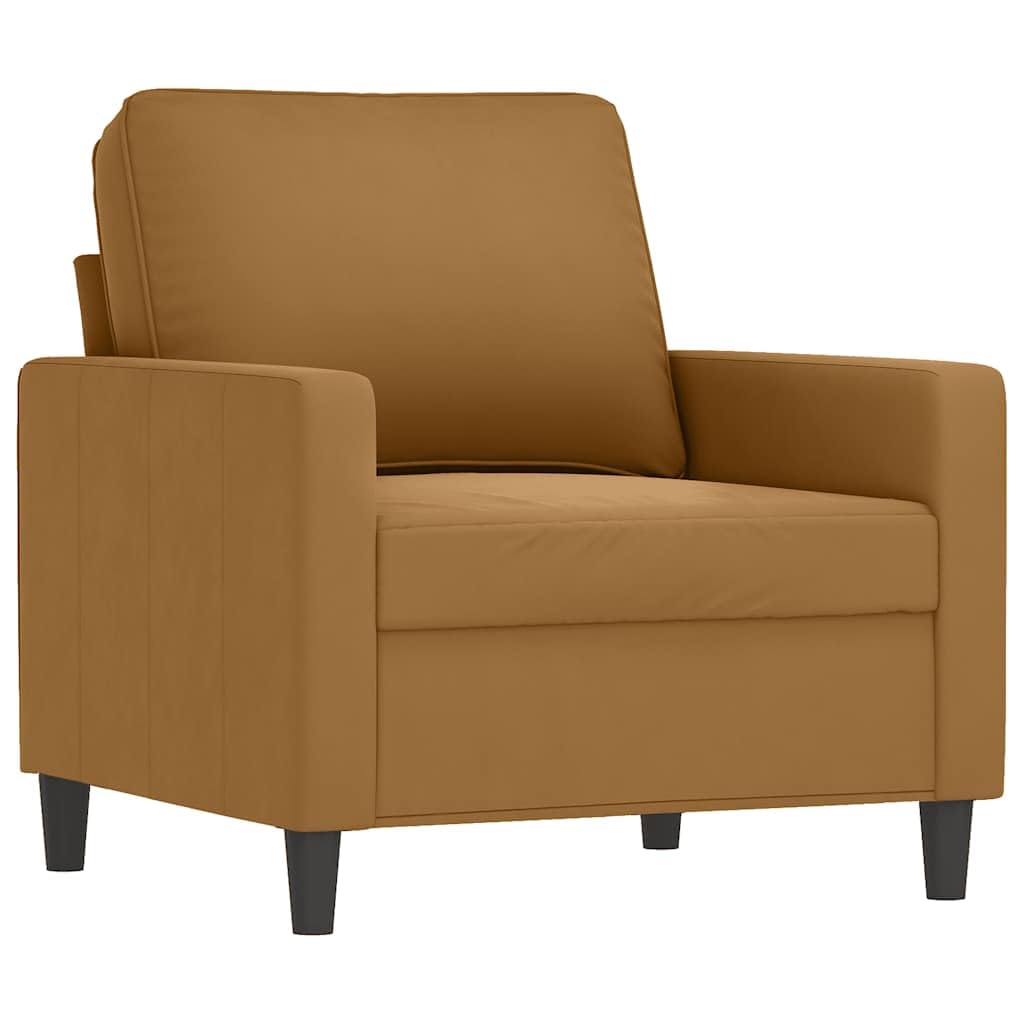 Juego de 4 sofás de terciopelo marrón – Moderno juego de sofá incluye 3 plazas, 2 plazas, sillón y reposapiés con 6 cojines – Elegante conjunto de sofá para salón y salón