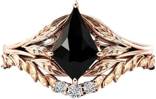 1CT-6CT Vintage Kite Shaped Engagement Ring Set Art Deco Leaf Wedding Ring Set Black Gemstone Antique Bridal Ring Set Victorian Filigree Promise Rings Anniversary Ring Set For Women