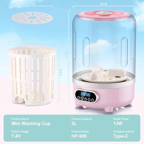 Image of Portable Washing Machine and dryer Underwear Washer,Upgraded Portable Mini Washing Machine,Rechargeable Cordless portable washer, Laundry Cup for Bra, Underwear, Socks (3Lpink)