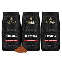 Gold Coffee Bundle Velara, Brunella & Lunesa, Light, Medium & Dark Roast, Finely Ground |100% Arabica Coffee, 12 oz. Pack of 3