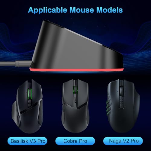 Image of Compact Magnetic Computer Mouse Charging Dock R3 for Razer Basilisk V3 Pro, Cobra Pro, Naga V2 Pro, Auto Shut-Off, Switch LED Charge Status, Anti-Slip Base, 6.6ft Cable