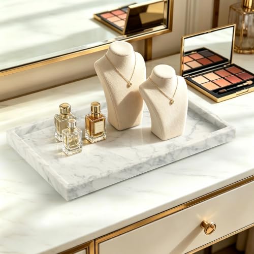 Image of Real Natural Large Marble Tray for Bathroom, Vanity, Kitchen Counter