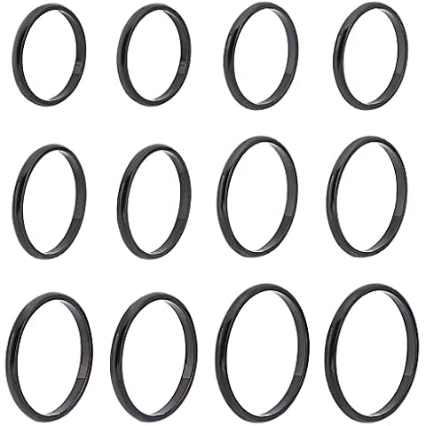 DICOSMETIC 12Pcs 6 Sizes 2mm Plain Dome Finger Rings 304 Stainless Steel Knuckle Ring Black Wedding Finger Rings Jewellery Gift for Girls Boys Men and Women, Inner Diameter: 19.9~15.7mm Cover
