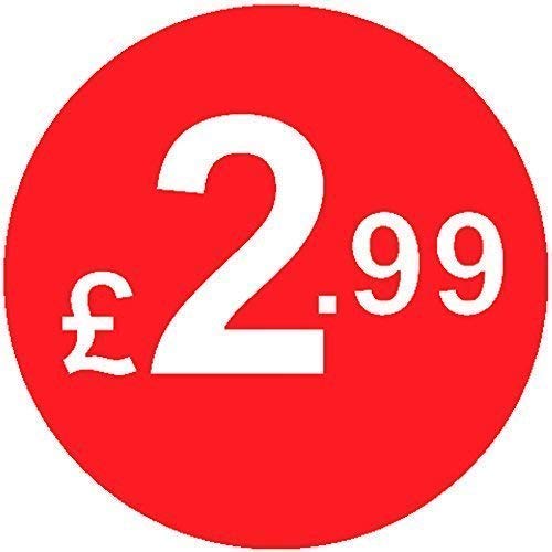 Pack of 500-20mm Price Stickers/Labels - Choose from 10p to £95 - Bright Red - Many Prices to Choose from (£2.99 - Red)