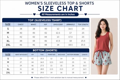 Image of Celary Korean Women Pyjama Set |Cute Printed Sleeveless Cotton Blend Top & Shorts Pyjama Set | Soft Breathable Summer Sleepwear & Loungewear for Ladies | Shorts Set for Women