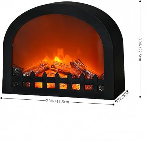 Image of Small Cozy Fireplace Lantern Traditional Realistic Log Wood Burning Flame Effect Ligh LED Charcoal Style Table LampFor Indoor & Outdoor Use