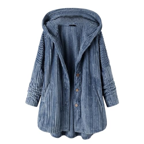 FUPODD Wintermantel Damen Lang Strickjacke Mit Kapuze Winterjacke Damen Warm Strickjacken Flauschig Strickmantel Mit Knöpfen Mantel Winter Fleece Grobstrickjacke Warme Jacke...