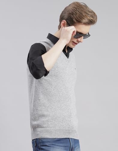 Image of Monte Carlo Off White Solid V Neck Sweater | Warm Woolen Pullover for Men | Soft Comfortable Knitted Winter Wear Sweater for Men's