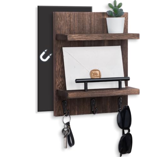 Lucundm Magnetic Key Holder Wall Mount, Mail Shelf Decor with 3 Key Hooks