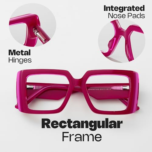 Image of Zeelool Rectangle Glasses Frame for Women Men, Acetate Eyewear Eyeglasses Frame with Non-prescription Clear Lenses & Spring Hinge ZJGA838378-02, Red
