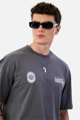 Image of SNITCH Men Oversized Graphic Print T-Shirt | Trendy Streetwear Style & Urban Design Feature | Premium 100% Breathable Cotton Relaxed Fit Pullover for Casual Wear