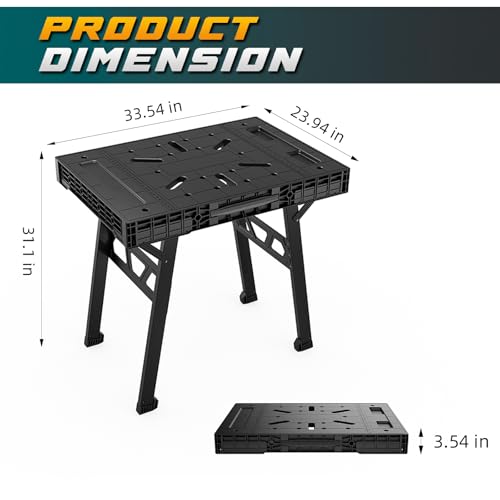 Foldable Work Bench,Easy Step Protable Work Table,34" W x 25" D x 31" H Lightweight Workbench wih 1650LBS,Work Benches for Garage,Work Bench Suitable for Garage,Workshop and Home (Black) - Image 7