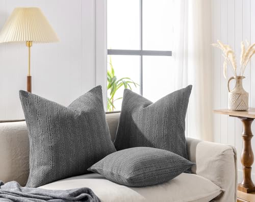 Image of 1 Piece 26x26 Pillow Cover Stone Washed Decorative Euro Sham Cotton Large Throw Pillow Cover Square Pillowcase for Couch Bed Living Room, Grey