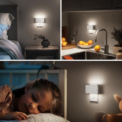 Image of Briignite Night Lights Plug into Wall LED Night Light with Light Sensor | 2 Pack Dimmable NightLight Plug in, 5000K Daylight White Nightlight for Kids Room Bedroom Hallway