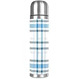 Stainless Steel Leather Vacuum Insulated Mug Plaid Thermos Water Bottle for Hot and Cold Drinks Kids