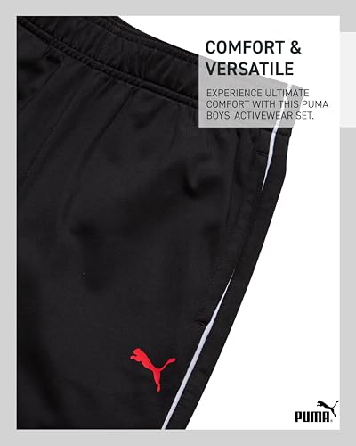 PUMA Conjunto de calças para meninos - camiseta atlética de 3 peças, jaqueta com zíper, calça jogger