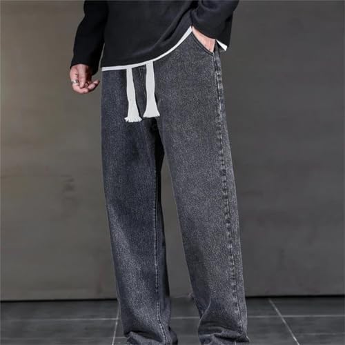 Men's Fall Winter Jeans – Loose Straight Denim Pants with Drawstring Elastic Waist, Casual Plus Size Trousers3