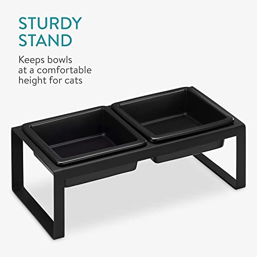 Navaris Moderne Futterstation für Katzen und Hunde - Futternapf Set aus Steingut und Eisen - erhöhter Napf Ständer Metall - 2X Fressnapf Katzennapf spülmaschinenfest