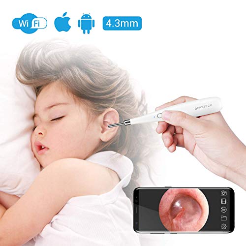 DEPSTECH Wireless Otoscope, 4.3mm Ultra-Thin WiFi HD Ear Inspection Camera, Ear Scope Earwax