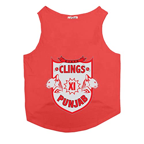 Image of Ruse Round Neck Sleeveless Sando Vest Tank T-Shirt for Dogs IPL Replica Clings XI Punjab Cotton Teams Dog Jersey Printed Breathable Tees Apparel for Pet (Chihuahuas, Papillons) (Popy Red, XXS)