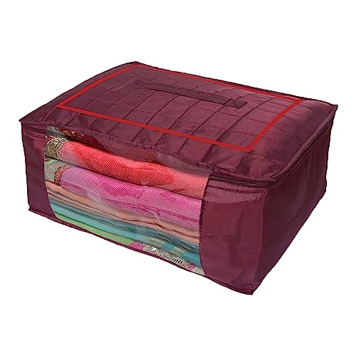 Image of Kuber Industries Parachute Saree Cover /Bag for Storage with Zip Closure | Wardrobe Organizer for Storage | Saree Organiser for Wardrobe | Maroon