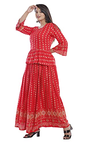Image of Women's Rayon Printed Top and Skirts Set