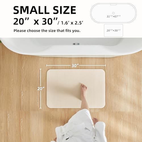 Bathroom Mat Quick Dry, Bathroom Rugs Non Slip Washable Thin Absorbent Bath Mat Fits Under Door Bathroom Floor Mat Perfect for Bath, Shower, or Sink 20"x30" Beige