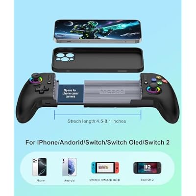 Mocagen Phone Game Controllers for iphone/Android, Marco Buttons, Analog Triggers, No Drift Joysticks & Thumb Grips, Turbo, Vibration