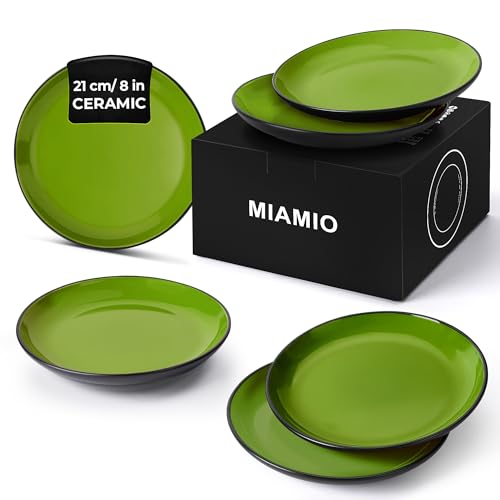MIAMIO – 6 x Plate/Dinner Plate Set Stoneware Ceramic Tableware Set - Le Papillon Collection (Green, Small Plate)