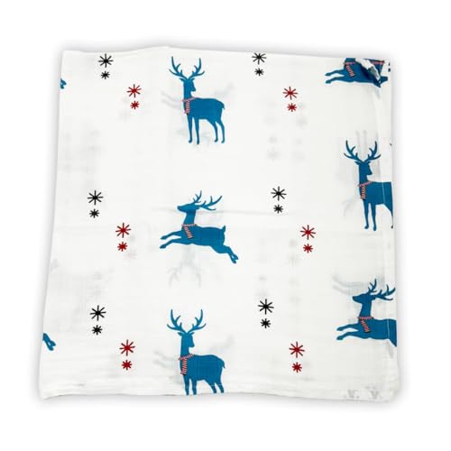 Image of Tinylane 100% Cotton Printed Swaddle Wrap for Newborn Baby | Soft & Breathable Muslin Blanket, 90 x 90cm, Skin-Friendly | for 0-2 Years | Pack of 2 (Blue Moon & Teal Dancing Deer Designs)