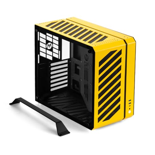 Mechanic Master C34Pro Compact Desktop PC Case with Carry Handle | 360mm AIO Support, ATX/E-ATX (27cm Width), Long GPU Compatibility, Modular Design & Switchable 5-Slot Mode (Vitality Yellow)